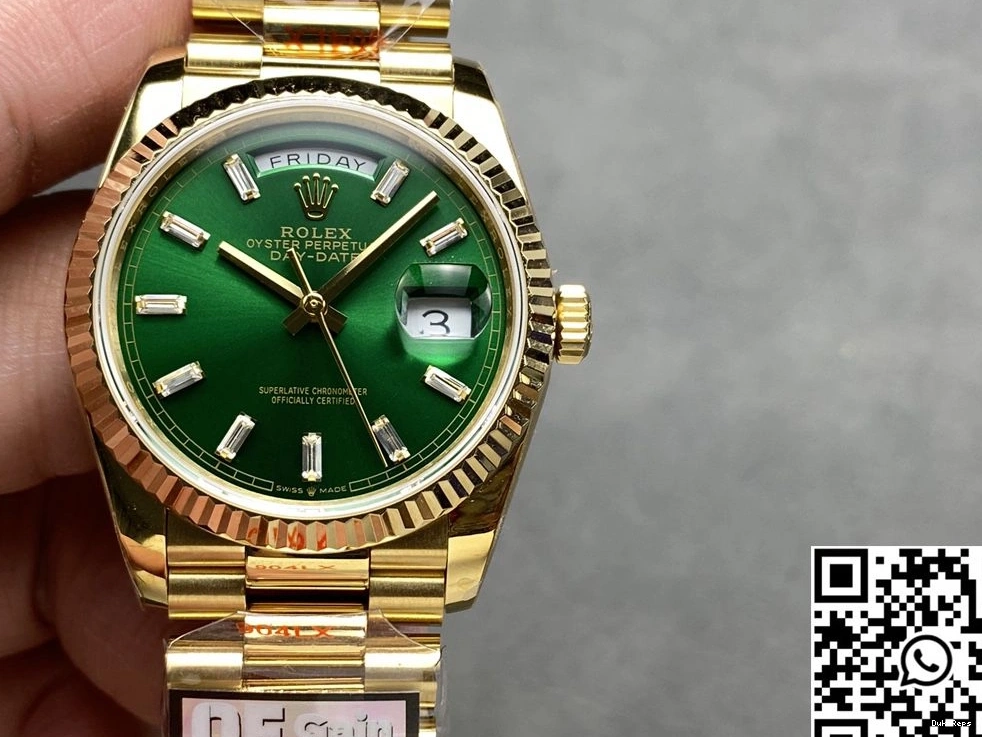 Yellow Gold Rolex M128238-0130 QF Green 36mm Day Date Tungsten Steel Factory Dial v5 0509